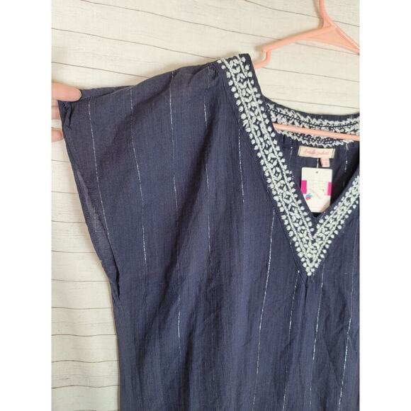 FRESH PRODUCE NAVY BLUE SHIFT DRESS W WHITE TASSLES & DETAIL, SZ XL/XXL - Picture 3 of 11